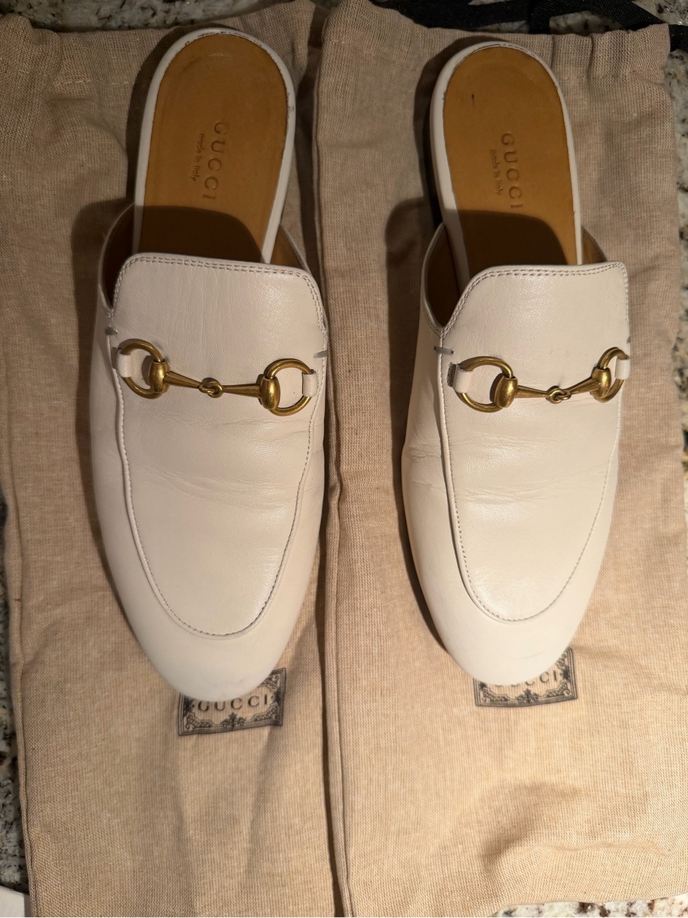 Authentic Gucci Cream Leather Horsebit Mules Size 38
